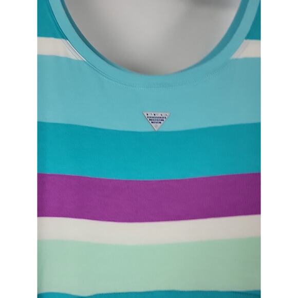 Columbia PFG Omni Wick Blue Striped Maxi Tank Dress Women's Large Stretch - Picture 7 of 11